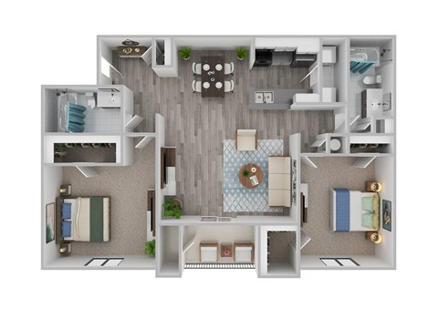 Floor plan for 2 beds, 2 baths, 1071 sqft